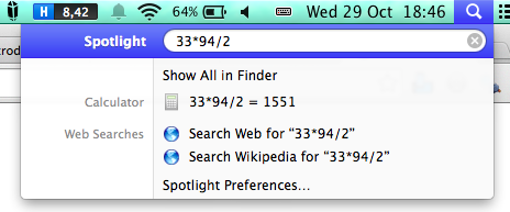 screenshot of Spotlight in OS X Mavericks